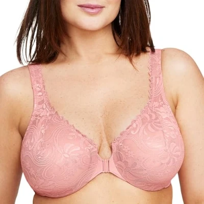 Image de Glamorise Soutien gorge Wonderwire dentelle ouverture devant #9245, Abricot, 105G