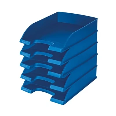 Image de Leitz, Corbeille à courrier Plus, Polystyrène, 100% recyclable, A4, 600 feuilles, Bleu foncé, lot de 5, 52270035