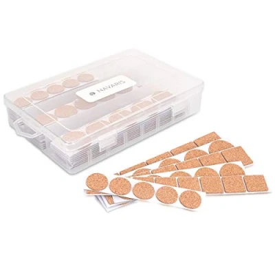 Image de Navaris Set 215 patins autocollants Tampon adhésif en liège pour pied meuble chaise table Protection sol plancher Forme ronde et carrée