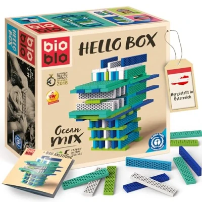 Image de bioblo Hello Box Ocean 200 Blocs de Construction pour Enfants, en Bois, colorés, Jouet éducatif, Montessori, Construction, STEM Durable