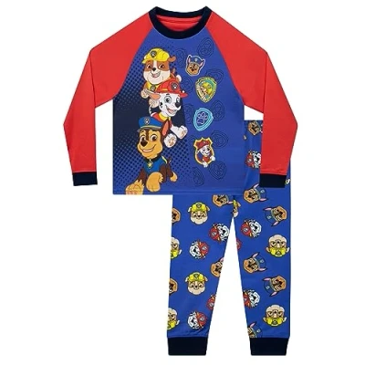 Image de Pyjama Pat Patrouille Rubble, Chase, Marshall Enfants Manche Longue Pyjamas pour Qarçons Bleu 18 24 Mois