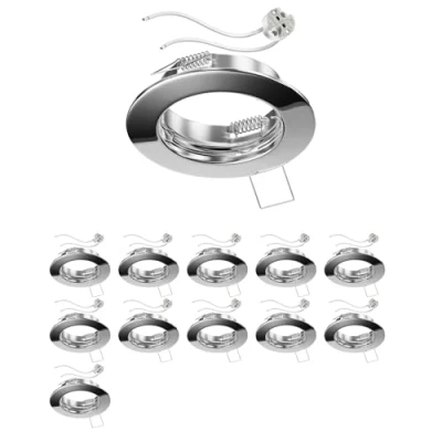 Image de ledscom.de 12 cadres d&#039;encastrement au plafond FERE, rond, chrome brillant (LED/Halogène/MR16/50mm) incl. douille GU5.3