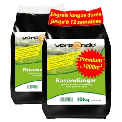 Image de versando 20 kg Engrais gazon longue durée printemps été jusqu’à 1000 m² : apport nutritif parfait, idéal chaleur, sécheresse pour pelouse dense et verte premium