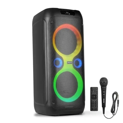 Image de Fenton Core160 Enceinte Bluetooth Lumineuse 240 Watts, Batterie Longue Autonomie 12H, Facile à Transporter, Micro Filaire &amp; Télécommande Inclus, Idéale pour Toutes Vos Soirées et Les Karaokés