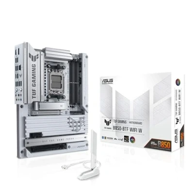 Image de ASUS TUF Gaming B850 BTF WiFi W, Carte mère AMD ATX, 14+2+1 Phases d&#039;alimentation, Fente DDR5, PCIe 5.0 Ready, 3 emplacements M.2, 7, Realtek 2.5Gb, USB C, HDMI, DisplayPort, BIOS Flashback et