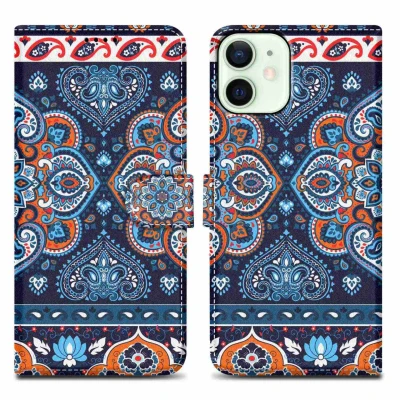 Image de Coque pour Apple iPhone 12 MINI Design Mandala Bleu No. 1 Housse de protection Étui avec fermeture magnétique, fonction support et compartiment carte Neuf