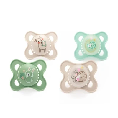 Image de MAM Lot de 4 tétines originales jour et nuit 0 à 6 mois Comprend 2 phosphorescentes Design orthodontique Accessoires pour bébé Beige (différents modèles)