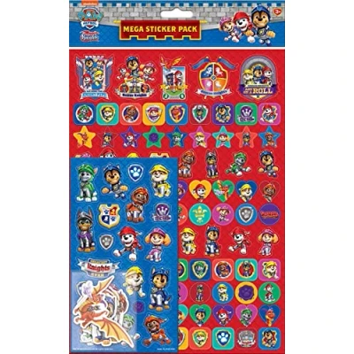 Image de Paw Patrol Rescue Knights Mega Lot d&#039;autocollants Trois types (environ 150 au total) Réutilisable sur des surfaces non poreuses, rouge/bleu