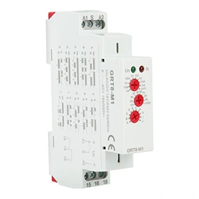 Image de Relais Temporisé Multifonctionnel, GRT8 M1 AC DC 12V à 240V Multifonctionnel avec 10 Fonctions 35mm Montage sur Rail DIN Mini, Minuteries