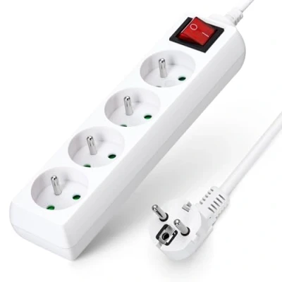 Image de Aigostar Multiprises 4 Prises avec Interrupteur, 2P+T, Extension D&#039;alimentation de 3 Mètre, Sécurité Enfant, Française, Blanc, 16A 250V