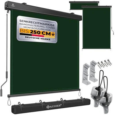 Image de KESSER® Store vertical 180 x 250 cm Mécanisme à manivelle de balcon avec kit montage et housse Protection solaire brise vue Pour
