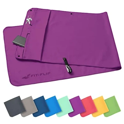 Image de Fit Flip Ensemble de Serviette Fitness avec Compartiment à Tirette + Fermoir magnétique Sport en Microfibre brevetée, Violet