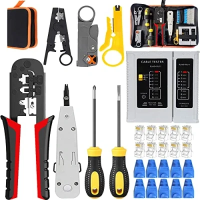 Image de MAYLINE Pince à Sertir de RJ45 Professional Testeur Network Réseau Cable LAN Kits d&#039;Outils Réparation d&#039;Ordinateur, Ensemble d&#039;Outil Approprié au Bricolage (Noir)
