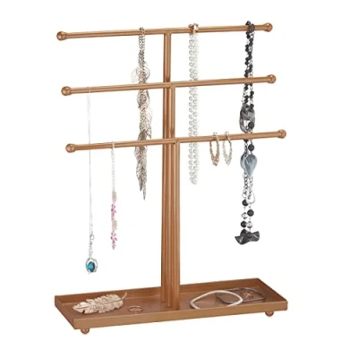 Image de Relaxdays Présentoir à Bijoux en Forme de T 3 Niveaux pour chaînes, avec étagère, H x l P : 40 31 11 cm, Bronze