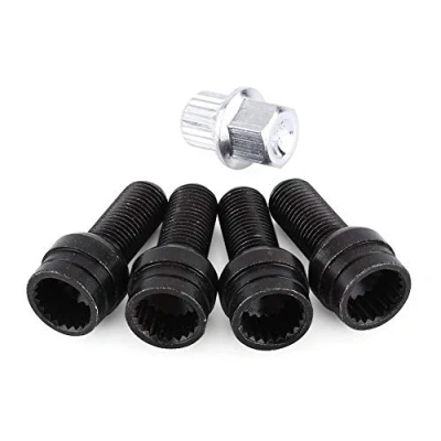 Image de Écrou pour boulon de roue voiture, 4 + 1 M14 x 1,5 mm, en acier noir et jeu d&#039;écrous verrouillage