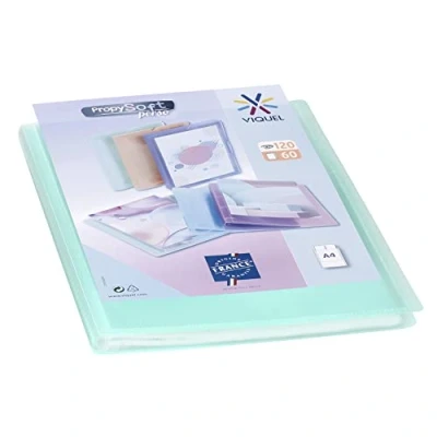 Image de Viquel Protège documents personnalisable Reliure Format A4 Porte Vues 120 (60 pochettes) Propysoft Pochettes transparentes et lisses Vert translucide