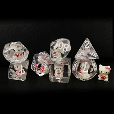 Image de Bescon Oversized DND Hellokitty Dice Set,Giant 7pcs Cat Translucent Polyhedral D&amp;D Set, Big Sized Dungeons and Dragons