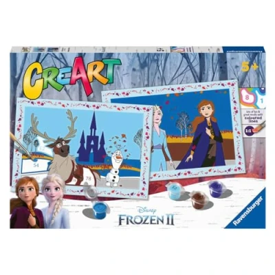 Image de Ravensburger CreArt Série Junior, Frozen II, Kit de Peinture avec des numéros, Contient 2 Planches pré imprimées, Pinceau, Couleurs, Jeu créatif pour Hommes et Femmes à partir 5 Ans