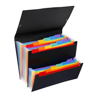 Image de Viquel Rainbow Class trieur accordéon de bureau 12 positions à rabat + Format chèque 6 Porte document 18 Organisateur extensible A4 110687 05 Noir