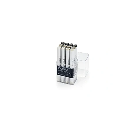 Image de COPIC Sketch Set « 12 Colors WG », de pièces dans un présentoir en acrylique, Twin Marker avec une pointe moyenne et Brush