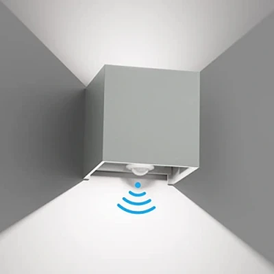 Image de Klighten 12W applique murale avec détecteur de mouvement, étanche IP 65 extérieure, 6000K blanc froid, faisceau lumineux réglable, gris clair