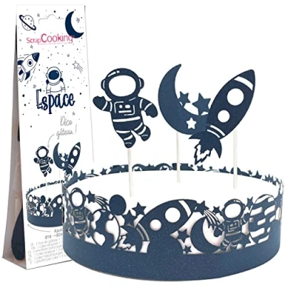 Image de ScrapCooking Déco Gâteau Espace Kit Décoration en Papier pour Gâteau, Pâtisserie, Dessert, Anniversaire Fusée Vaisseau Spatial Cake Design Bleu 4917