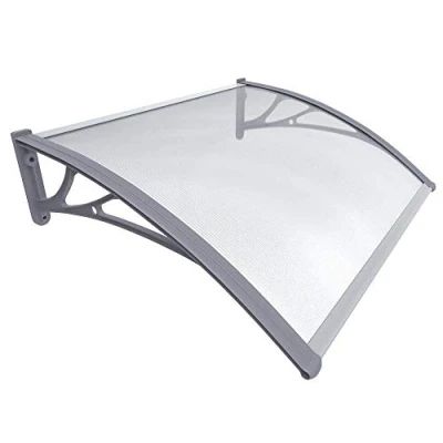 Image de VOUNOT Auvent de Porte d&#039;entrée Toit Marquise en Polycarbonate Résistante Abri Protection Contre La Pluie et UV Gris Transparent 100cm*80cm