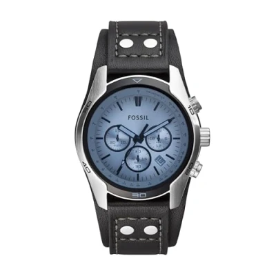Image de Fossil Montre pour homme Coachman, mouvement chronographe à quartz, boîtier en acier inoxydable argenté de 45 mm avec bracelet cuir véritable, CH2564