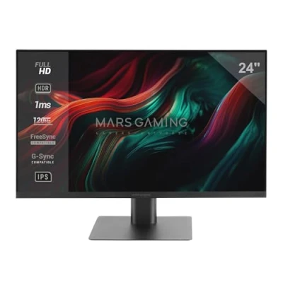 Image de Mars Gaming MV 24, Moniteur 24&quot; IPS FHD 120Hz, HDR10 1ms, FreeSync et G Sync, Écran PC Enceintes Intégrés, Inclinaison 25, Low Blue Light Flicker Free, HDMI + DisplayPort Jack 3.5mm, Noir
