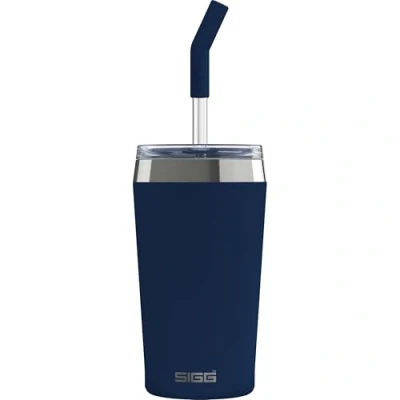 Image de SIGG Mug Isotherme Travel Helia Avec Paille En Verre Durable &amp; Brosse De Nettoyage Étanche Sans BPA Acier Inoxydable 18/8 0,45L / 0,6L