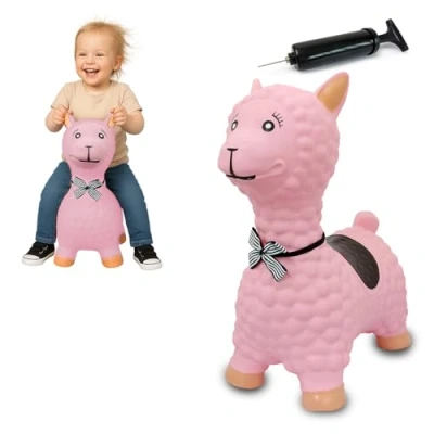 Image de JAMARA Animal Sauteur Lama Marron avec Pompe jusqu&#039;à 50 kg, favorise Le Sens de l&#039;équilibre et la motricité, Robuste résistant, Facile d&#039;entretien, 460543, Rose Bonbon