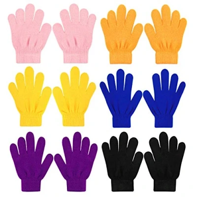 Image de QKURT 6 Paires de Gants Magiques pour Enfants, d&#039;Hiver en Tricot Unisexe Chauds Moufles Extensibles Doigt Complet Anniversaire