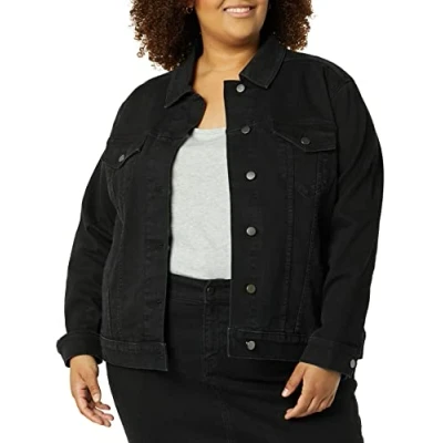 Image de Amazon Essentials Veste en Jean (Disponible Grande Taille) Femme, Délavé Noir, XL