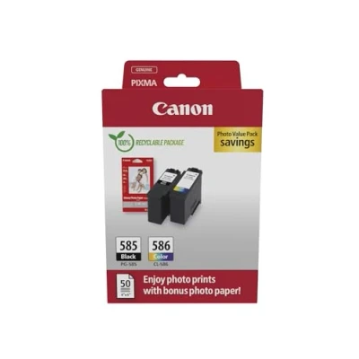 Image de Canon PG 585 / CL 586 Genuine Ink Cartridges, Pack of 2 (1x Black, 1x Colour), Includes 50 Sheets 4x6 Photo Paper Compatible with PIXMA TS7650i TS7750i