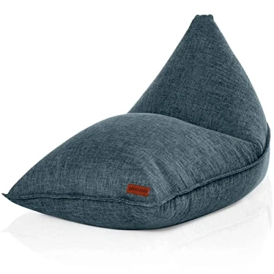 Image de Green Bean© Pouf Triangle 150x100x100cm avec 220 litres de Remplissage Perles EPS Doux et Moelleux Lavable Intérieur Tissu Coussin Sol d&#039;assise Bleu