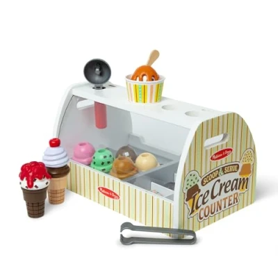 Image de Melissa &amp; Doug Glacier en bois, Jouet bois avec un comptoir et 28 pièces, Aliments Jeu d&#039;imitación, créatif, Montessori,Cadeau pour garçons filles de 3 4 5 6 7 ans