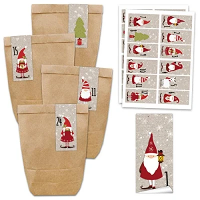 Image de Papierdrachen Ensemble de Calendrier l&#039;Avent 24 Sacs en Papier Marron et Autocollants Chiffres carrés avec Le Père Noël à bricoler remplir Mini Set n 62 2021.
