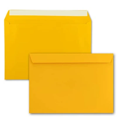 Image de Lot de 25 grandes Enveloppes XXL DIN C4 Jaune soleil (jaune) 22,9 x 32,4 cm Fermeture adhésive sans fenêtre d&#039;expédition pour format A4