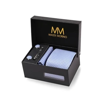 Image de Cravate Hommes Bleu clair et mouchoirs de poche, boutons manchette Pinces à cravates Coffret cadeau Accessoires Fete Mariage