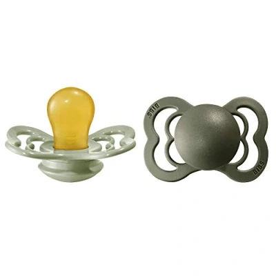 Image de tétine BIBS Supreme, lot de 2, caoutchouc naturel, danoise forme symétrique. Sans BPA. (Sage/Hunter Green, taille 1 (0 6 mois))