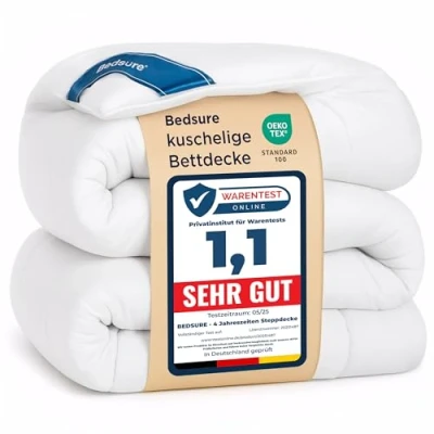 Image de Bedsure Couette 220x240 Chaude Tempérée 300g/m², 2 Personnes 240x220 avec Onglets d&#039;angle, Lavable en Machine