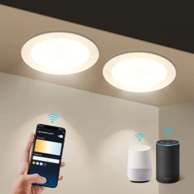 Image de Aigostar 15W LED Downlight fins, Smart Alexa, Lot de 2 1430LM. WiFi Encastrée, Compatible avec Alexa/Google Assistant. Dimmable lumière chaude à blanche 3000 6500K, Φ145 155mm