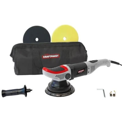 Image de Dino KRAFTPAKET 640247 Polisseuse Excentrique 8 mm 710 W avec Rotation forcée en continu kit éponge de Polissage 125 mm, Plateau Sac pour Voiture, Bateau, Gris