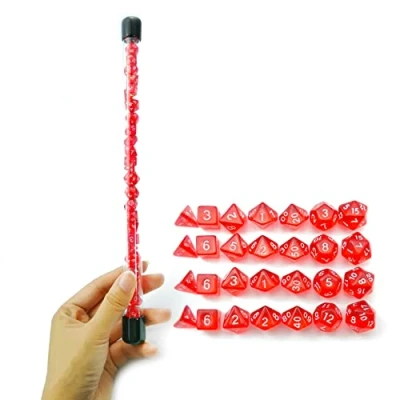 Image de Bescon 28pcs Translucent Red Mini Polyhedral Dice Set in Tube, Ruby Dungeons and Dragons 4X7pcs, Gem