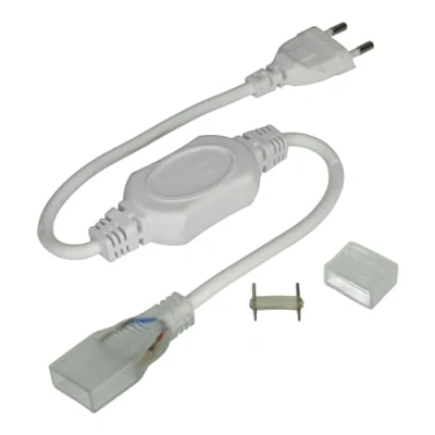 Image de Jandei Kit de Connexion pour Large Bande LED 20x8mm 220V, Puissance Max 15A 3300W et 276 LED/mètre, IP65 Extérieur. Comprend une fiche, pointe connecteur un capuchon d&#039;extrémité