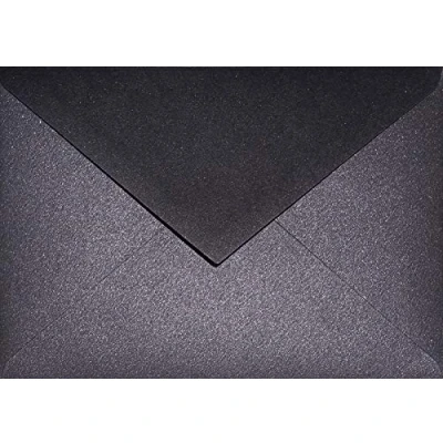 Image de Netuno 100 enveloppes noires nacrées C6 114x162mm Aster Metallic Black rabat pointu brillantes métallisées pour invitations anniversaires cartes de vœux funérailles