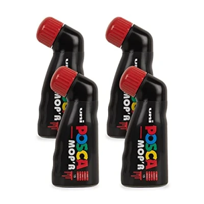 Image de POSCA Uni Mitsubishi Pencil Marqueur MOP&#039;R Pointe Ronde XXL 3 19 mm Forme Ergonomique, Corps Semi Rigide Peinture À Base d&#039;Eau Tout Support Rouge X4