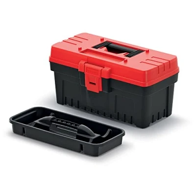 Image de Boîte à outils avec porte outils, poignée ergonomique, couvercle robuste, fermetures serrage ABS, 360 x 193 186 mm, noir/rouge