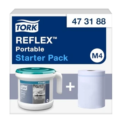 Image de Tork Reflex Starter Pack pour Distributeur à Dévidage Central blanc et turquoise M4, portable, 1 pack, 473188