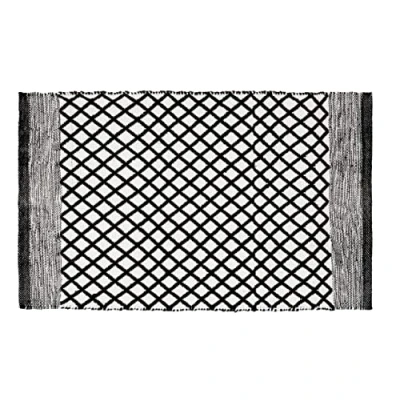 Image de WENKO Tapis de Bain Tara, Durable, fabriqué en Bouteilles Pet recyclées au visuel Ethno Tendance et Dessous antidérapant, Lavable jusqu&#039;à 40C, (l x h) : 50 80 cm, Noir/Blanc